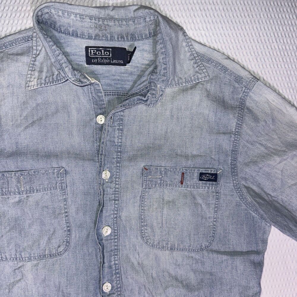 Vintage 90s/Y2K Polo Ralph Lauren Workwear Denim Utility Shirt Size Small Blue